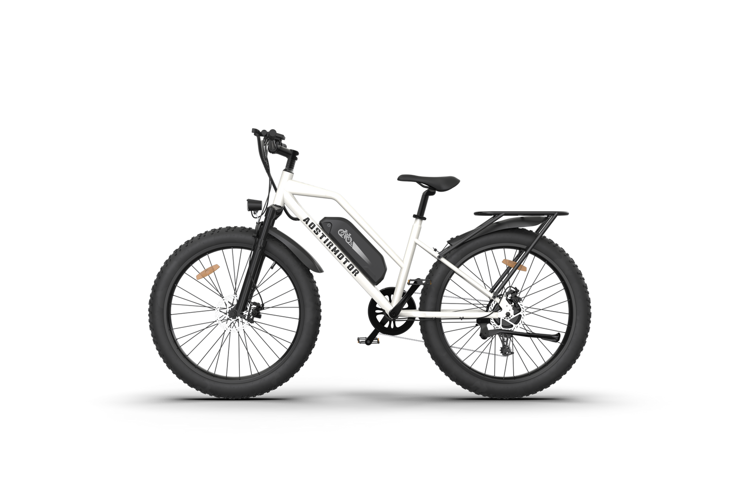 Aostirmotor Electric Mountain Bike, 750W Motor, 48V 13AH Removable Lithium Battery Ebike with Rack, 26" 4.0 inch Fat tire Bike, Electric Bicycle for Adults (White