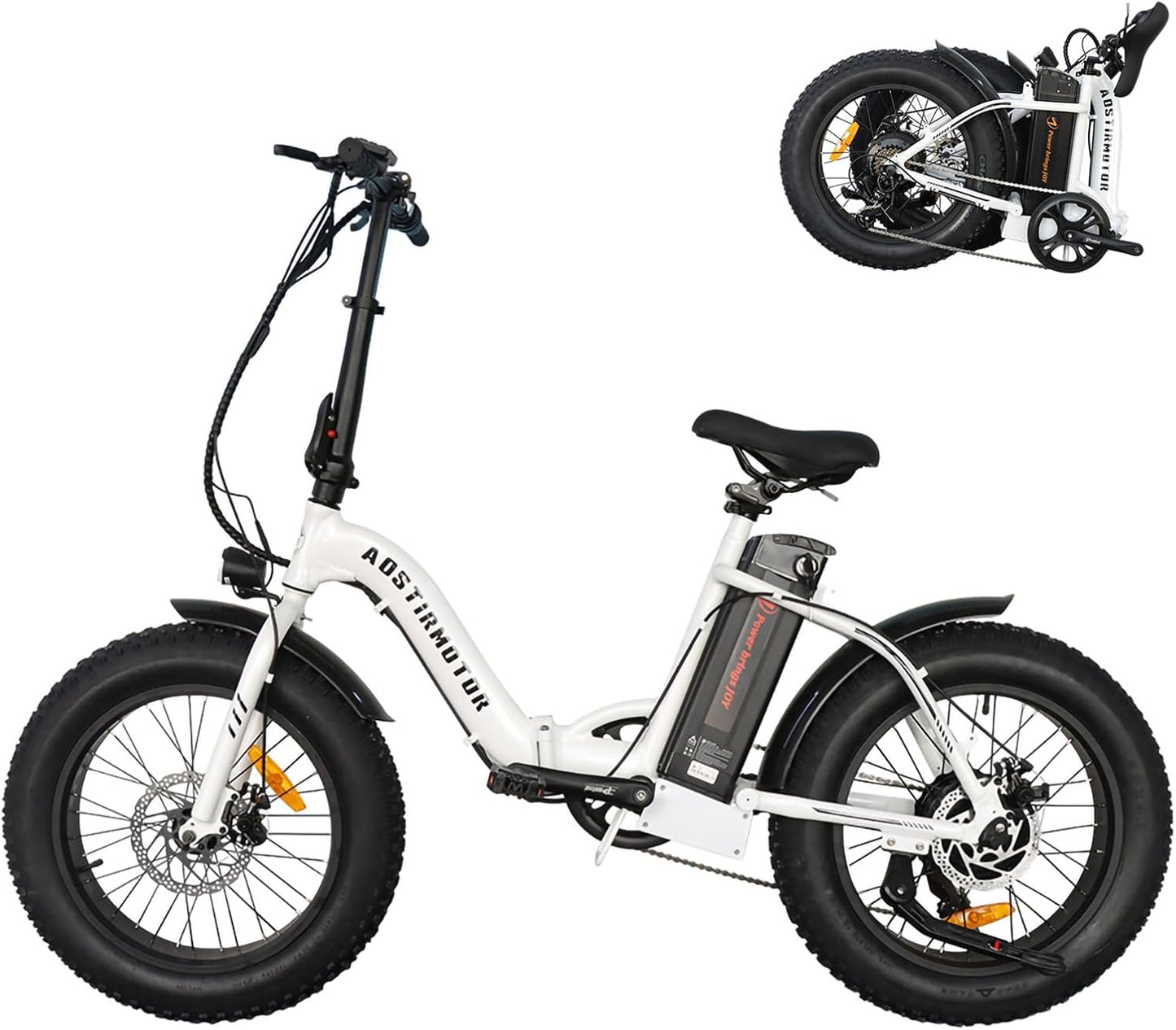 Aostirmotor Folding Electric Bike 20 inch Fat Tire Electric Bicycle with 500W Motor, 36V 13AH Removable Lithium Battery for Adults