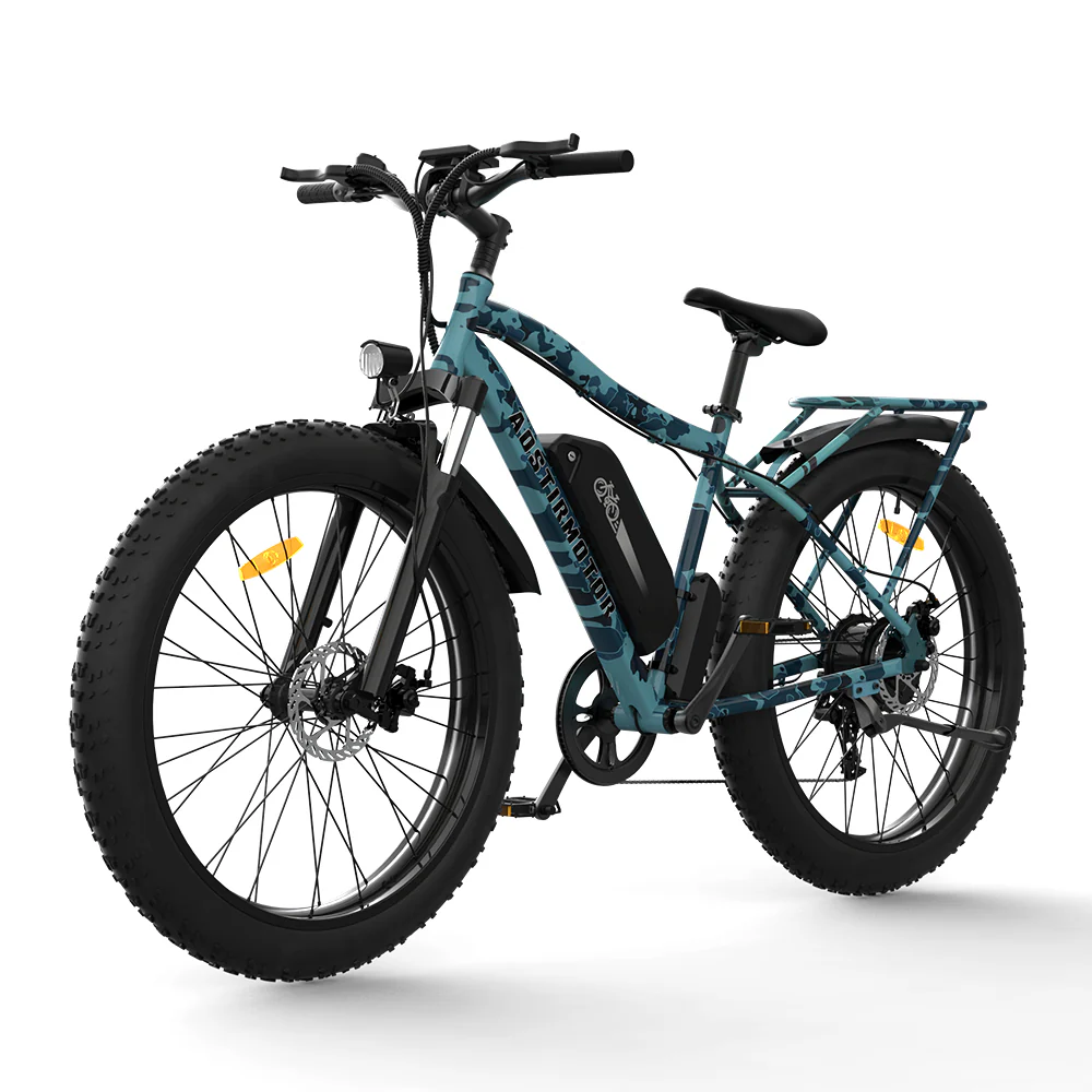 Aostirmotor Electric Mountain Bike, 750W Motor 48V 13AH Removable Lithium Battery Ebike with Rack, 26" 4.0 inch Fat tire Bike, Electric Bicycle for Adults