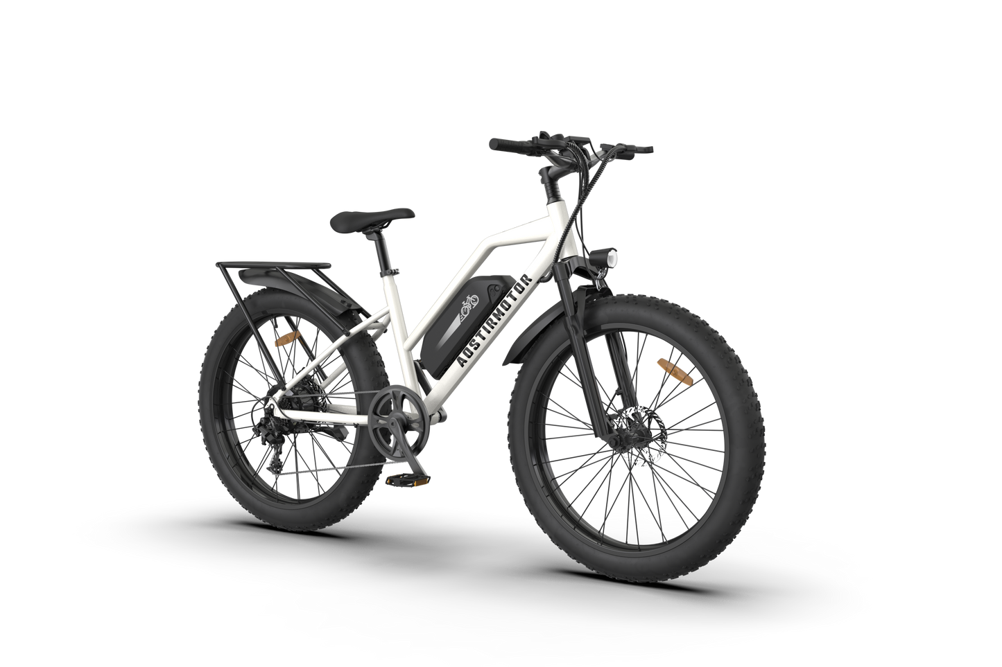 Aostirmotor Electric Mountain Bike, 750W Motor, 48V 13AH Removable Lithium Battery Ebike with Rack, 26" 4.0 inch Fat tire Bike, Electric Bicycle for Adults (White