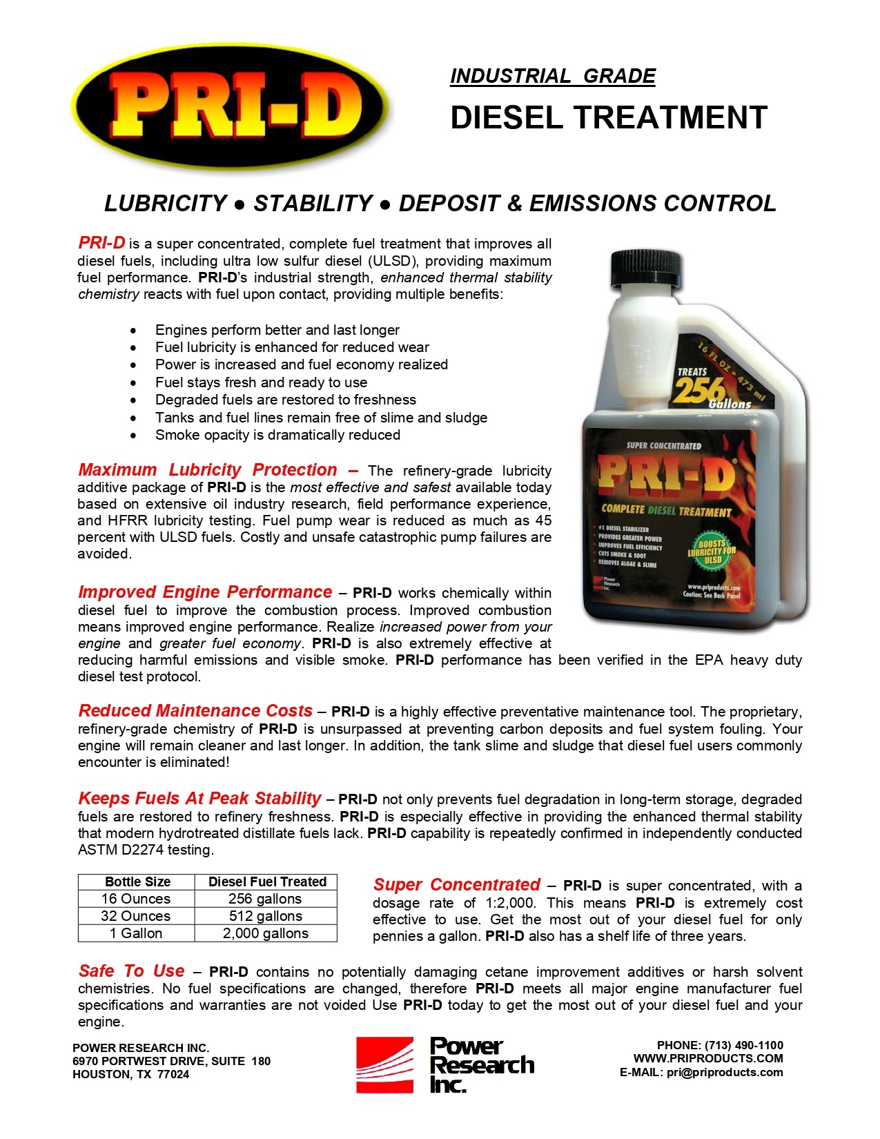 PRI-D Fuel Diesel Treatment for Lubricity & Stability Improved Performance, Maintenance, and Emissions Reductions, Maximum Lubricity Protection, Super Concentrated & Safe - 16 Oz 12 Pack