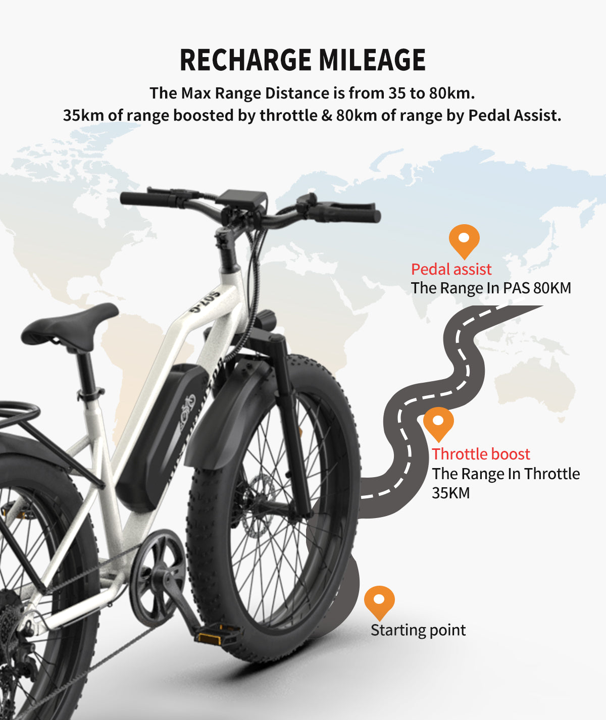Aostirmotor Electric Mountain Bike, 750W Motor, 48V 13AH Removable Lithium Battery Ebike with Rack, 26" 4.0 inch Fat tire Bike, Electric Bicycle for Adults (White