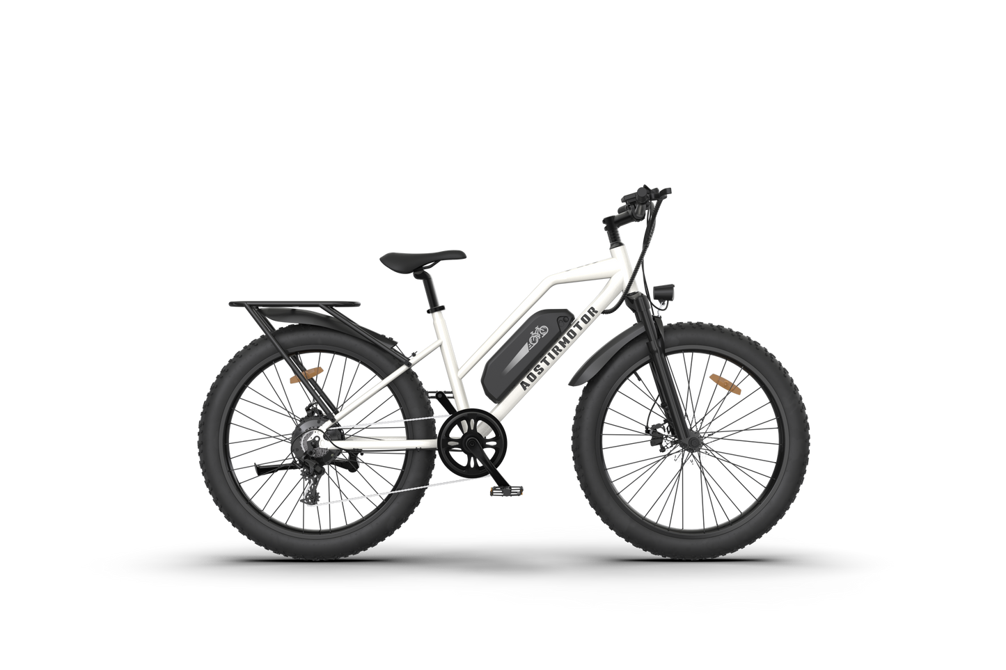 Aostirmotor Electric Mountain Bike, 750W Motor, 48V 13AH Removable Lithium Battery Ebike with Rack, 26" 4.0 inch Fat tire Bike, Electric Bicycle for Adults (White