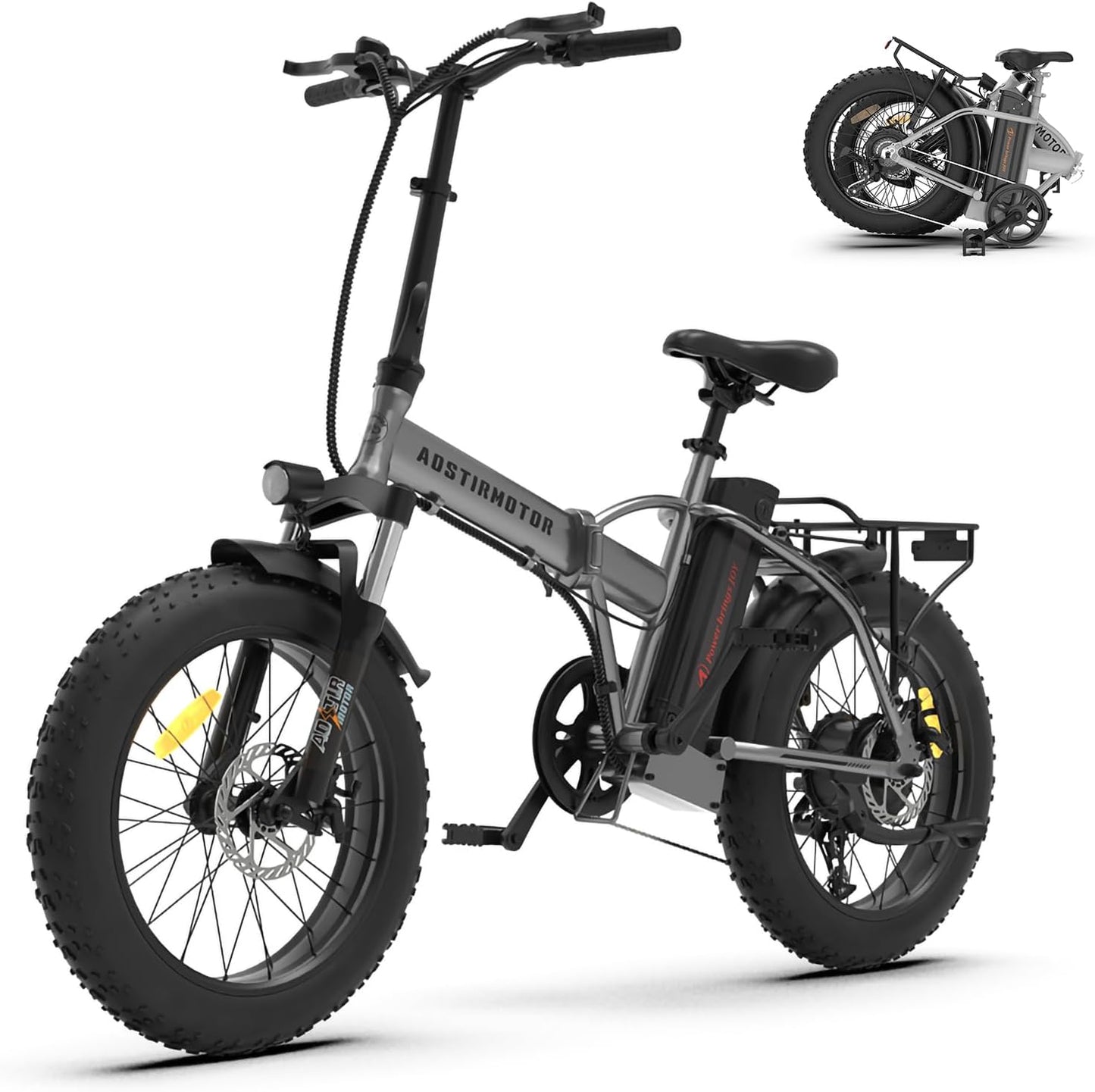 Aostirmotor Folding Electric Bike 20 inch Fat Tire , 750W Motor, 48V 12.5AH Removable Lithium Battery for Adults