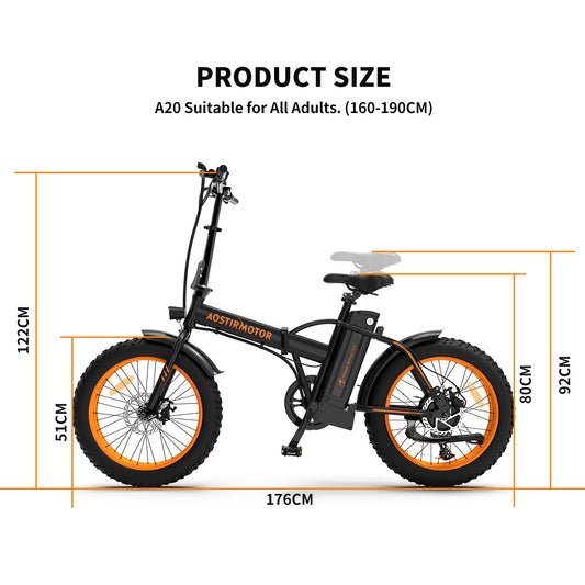 Aostirmotor Folding Electric Bike 20 inch Fat Tire , with 500W Motor, 36V 13AH Removable Lithium Battery,Ebikes for Adults（Black）