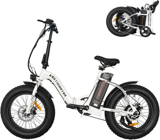 Aostirmotor Folding Electric Bike 20 inch Fat Tire Electric Bicycle with 500W Motor, 36V 13AH Removable Lithium Battery for Adults