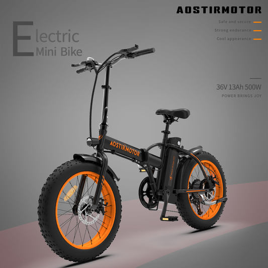 Aostirmotor Folding Electric Bike 20 inch Fat Tire , with 500W Motor, 36V 13AH Removable Lithium Battery,Ebikes for Adults（Black）