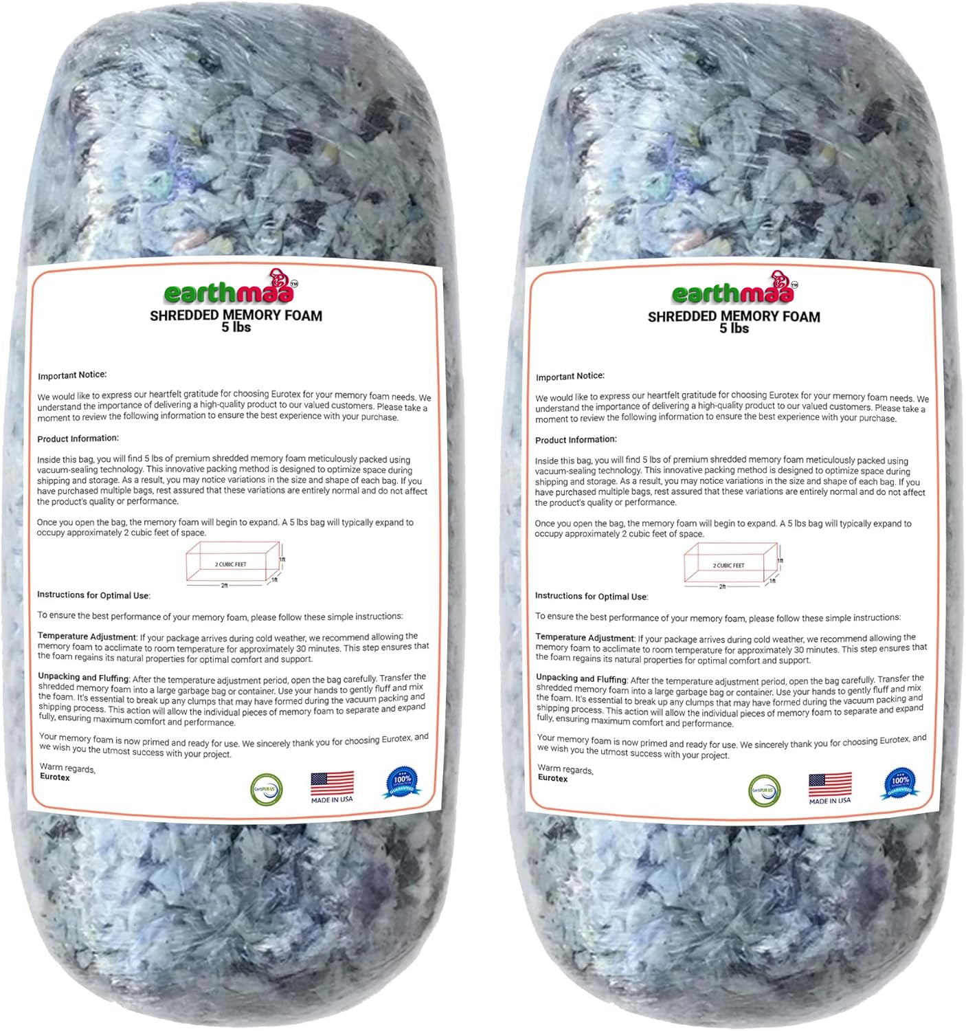 Premium Shredded Memory Foam Bean Bag Filler, Pillow Cushion Filling, Dog Bed, Craft, Pouf Refill, Poly Fill/Poly Fil Stuffing- Soft, Made in USA, Multi Color - 10 lbs