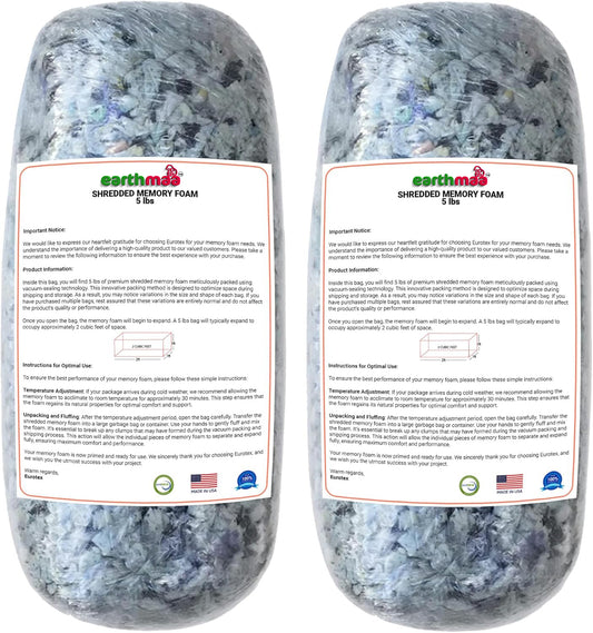 Premium Shredded Memory Foam Bean Bag Filler, Pillow Cushion Filling, Dog Bed, Craft, Pouf Refill, Poly Fill/Poly Fil Stuffing- Soft, Made in USA, Multi Color - 10 lbs
