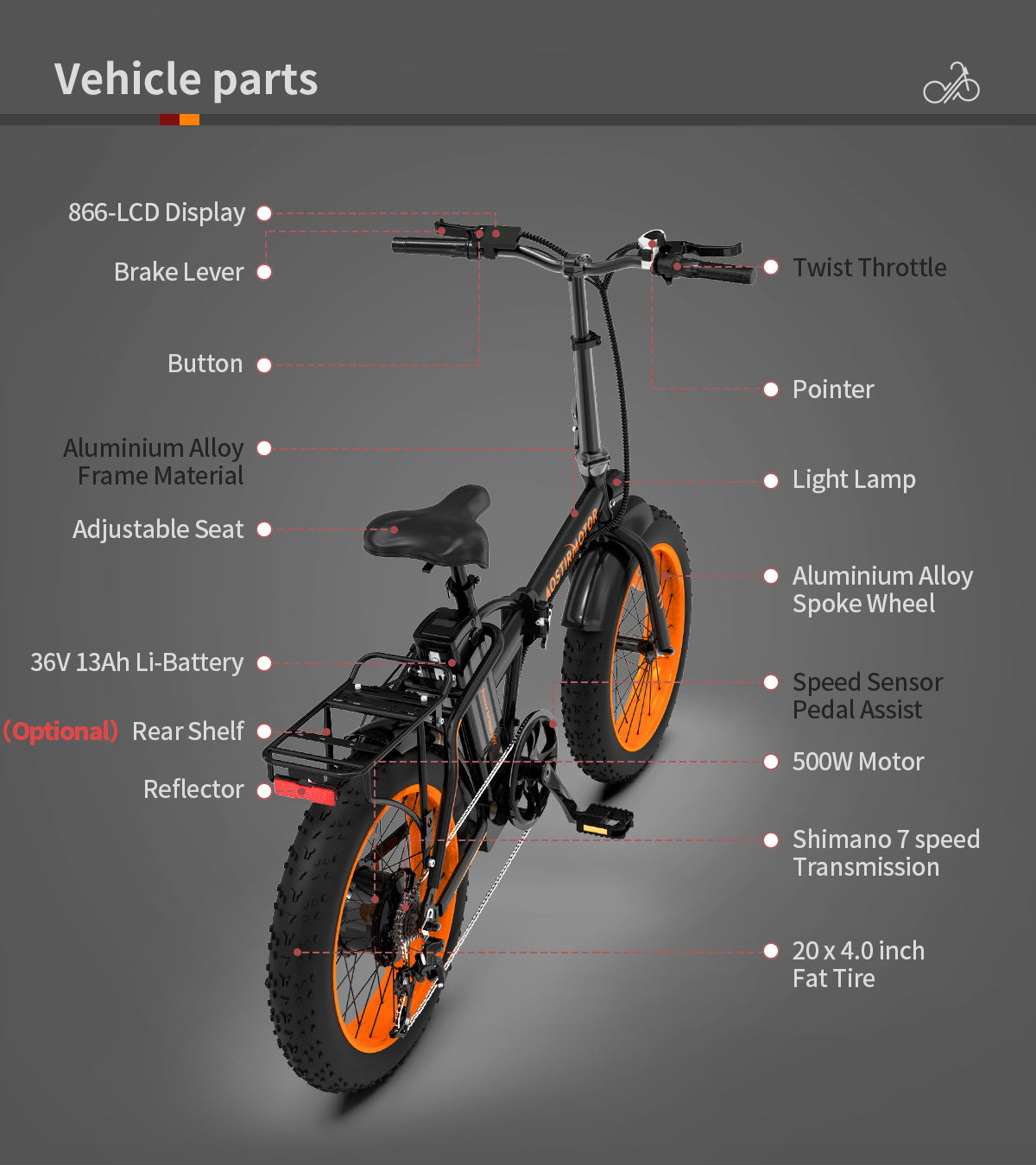 Aostirmotor Folding Electric Bike 20 inch Fat Tire , with 500W Motor, 36V 13AH Removable Lithium Battery,Ebikes for Adults（Black）