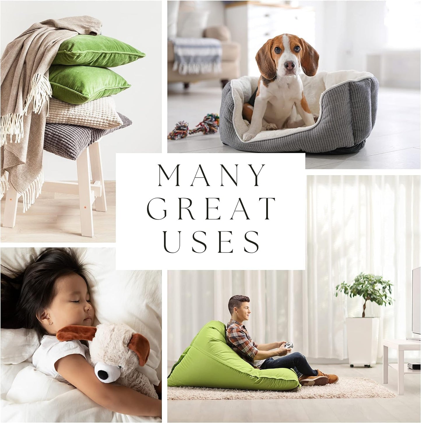 Premium Shredded Memory Foam Bean Bag Filler, Pillow Cushion Filling, Dog Bed, Craft, Pouf Refill, Poly Fill/Poly Fil Stuffing- Soft, Made in USA, Multi Color - 10 lbs