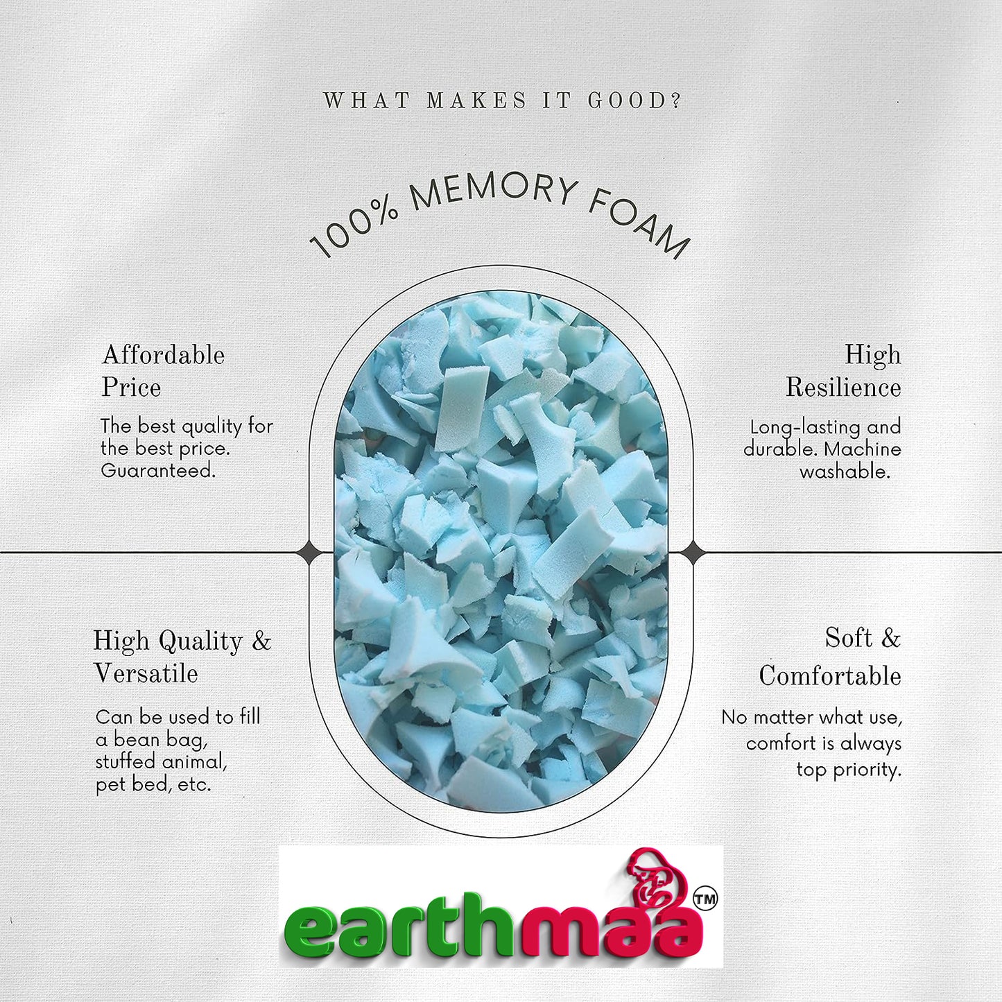 Premium Shredded Memory Foam Bean Bag Filler, Pillow Cushion Filling, Dog Bed, Craft, Pouf Refill, Poly Fill/Poly Fil Stuffing- Soft, Made in USA, Multi Color - 10 lbs